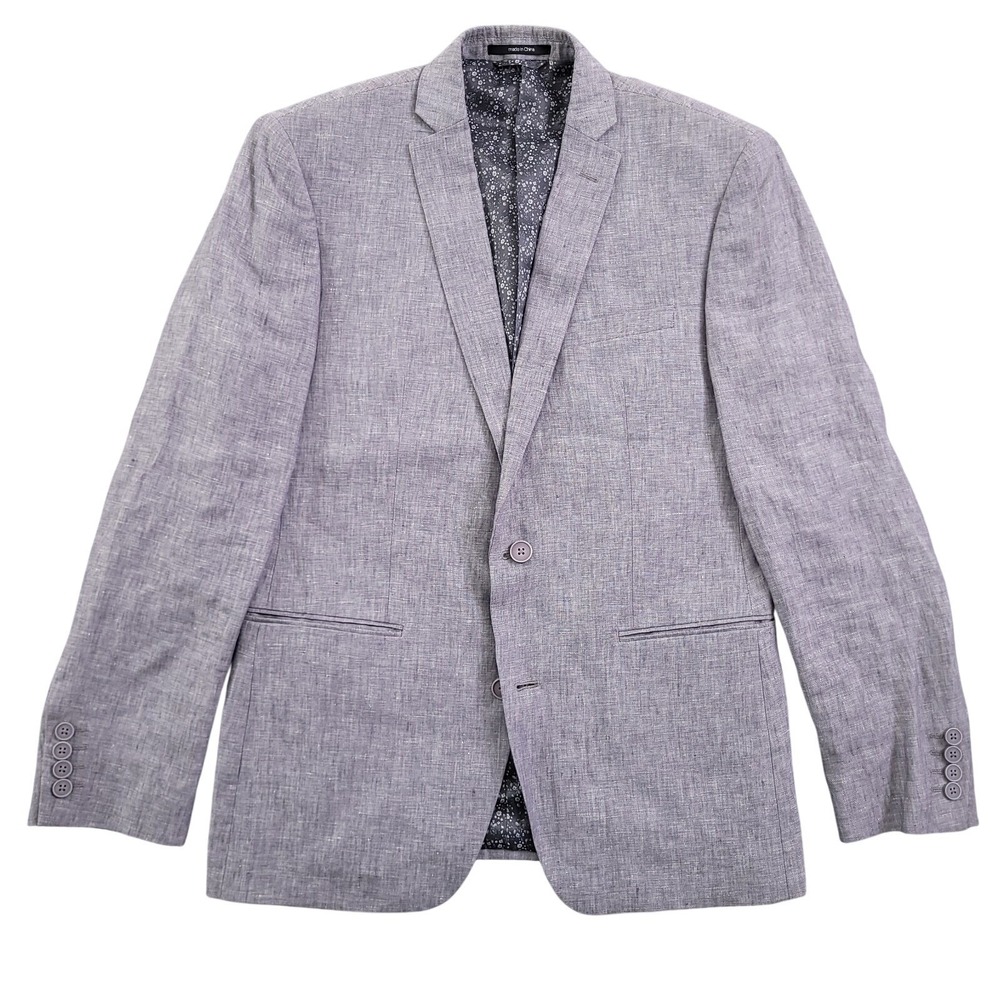 Bar III Blazer Mens 40R Slim Fit Gray 100% Linen Slub Sport Coat Suit Jacket
